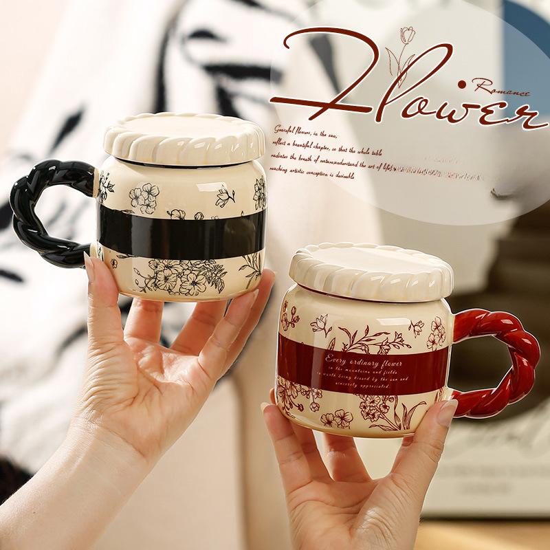 French Retro Ceramic Cup Office Water Cup High Value Mug Home Dormitory Coffee Cup Couple Cup Men