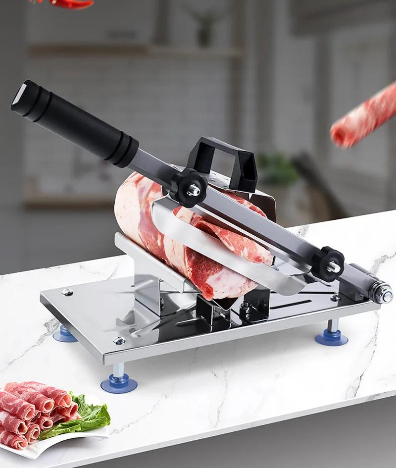 Food Cutting Machine Slicer Stainless Steel Spring Automatic Meat Feeding Anti Slip Easy Cut Frozen Meat Vegetable Cutter