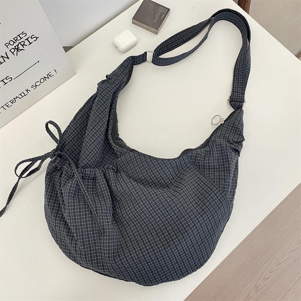 Korean Style Plaid Nyl Shoulder Bags for Women Large Capacity Ladies Hobos Crossbody Bag Travel Portable Female Handbags Tote