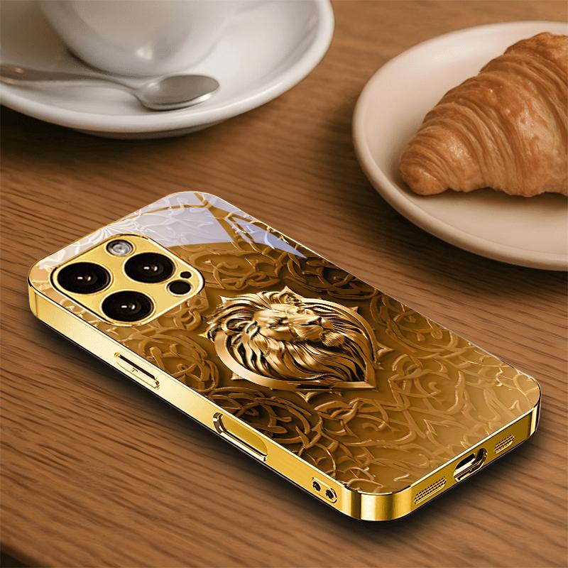 Golden Lion Shield Electroplated Golden Phone Case For iPhone 14 17 16 15 13 12 11 Pro Max Plus 16E 17Air XR 7 8 XS Back Cover