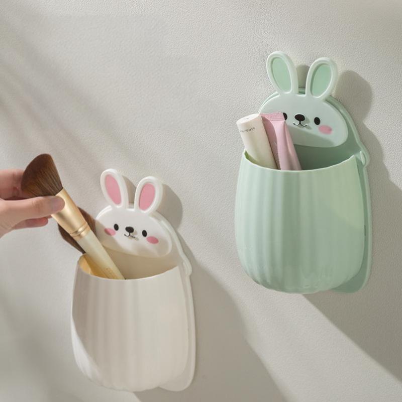 Cute Rabbit Wall Hanging Storage Rack Punch-Free Wall-Mounted Mobile Phone Remote Control Storage Box Bathroom Makeup Organizer