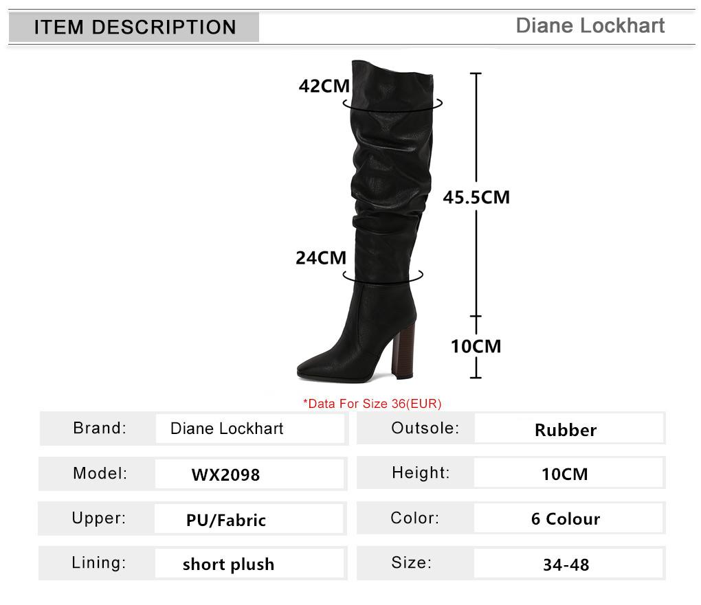 Fashion Women Over The Knee Boots Pointed Toe 10cm Block Heels Knee High Boots Pleated Boots Women Shoes 2025 New Zapatos De Mujer