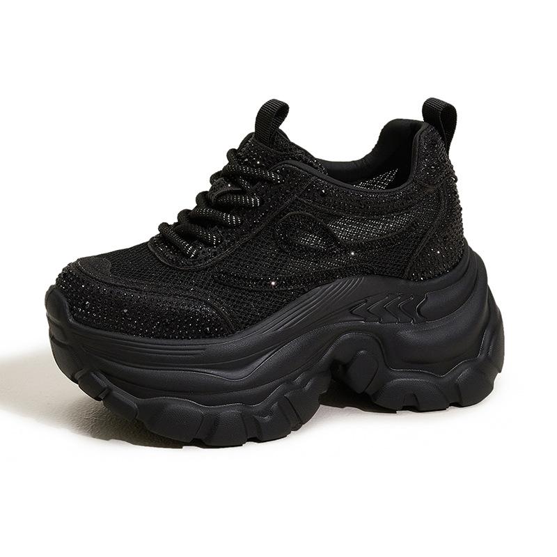 Platform Dad Shoes Women's 2025 Spring and Summer New Korean Version Rhinestone Versatile Casual Shoes Inner Height Increase Women's Shoes Breathab