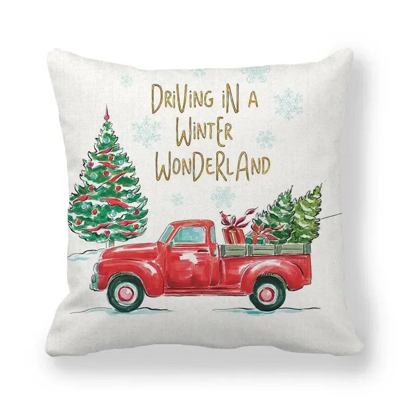 Christmas Decoration Cushion Watercolour Tree Snowman Red Pink Throw Pillow Home Decor Decor Pillowcase