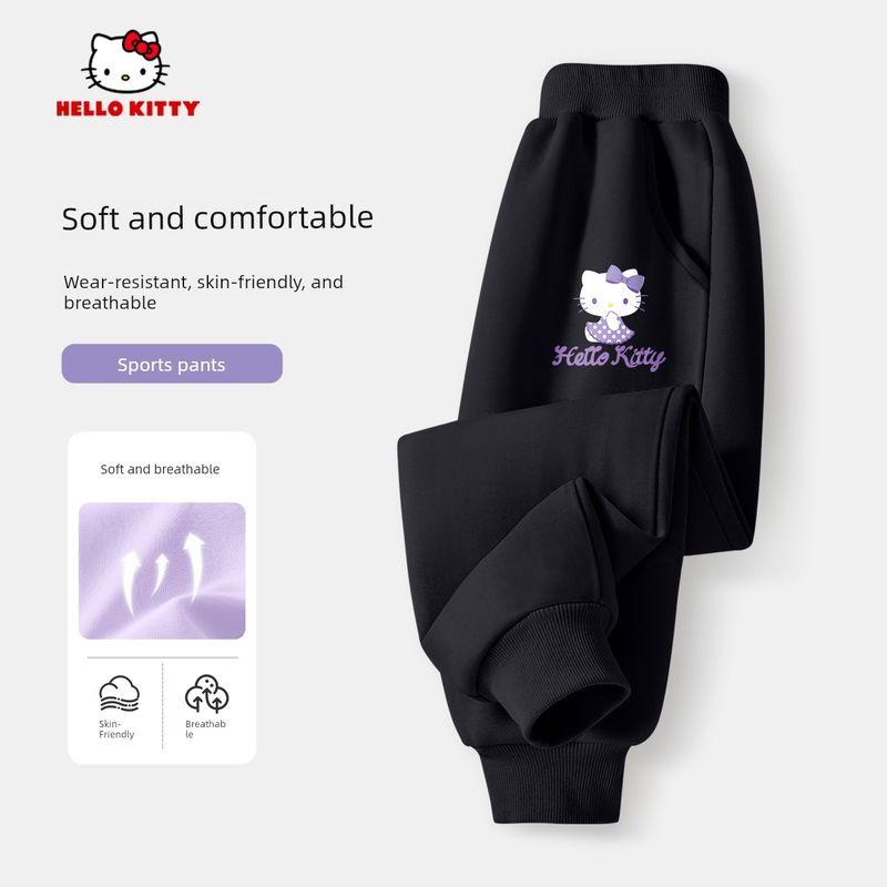 Hello Kitty Girls' Pants Spring and Autumn Thin Purple Stylish Casual Pants Children's Spring Sports Sweatpants Trendy
