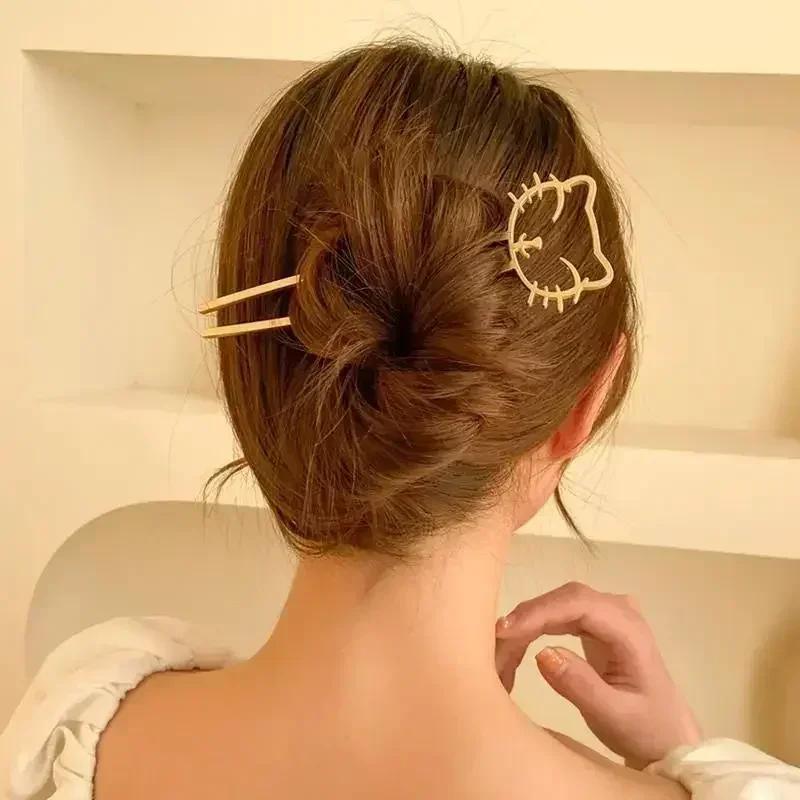 South Korea's Dongmen New Cat Metal U-shaped Hairpin Girl Versatile Cute Hairpins Fashion Ball Head Lazy Headwear Accessories