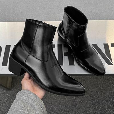 Herrenmode Party Bankett Chelsea Boots Slipper Original Lederschuhe Cowboy Workwear Stiefel Spitzschuh Hohe Absätze Herrenschuhe