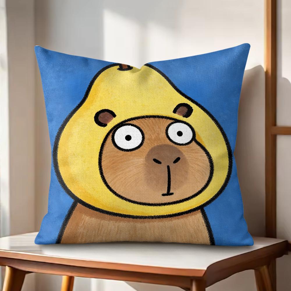 Cute Kapibala Cushion Cover Natural Linen Organic Fabric DoubleSided Printing Couch Pillow Covers Home Decor Gift