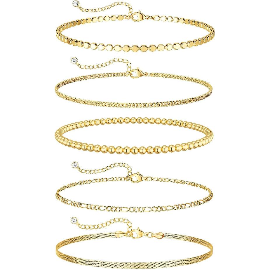 Gold Bracelets Sets for Women Waterproof | Non Tarnish Gold Plated Cuban Paperclip Link Chain Stackable, Trendy Jewelry Accessories Gifts for Women