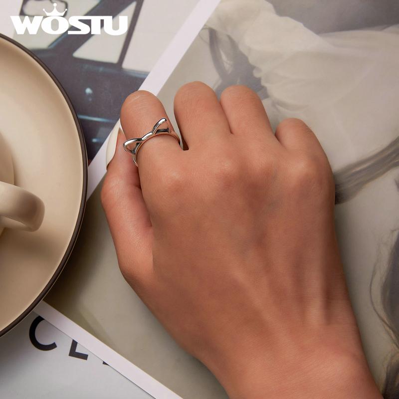 WOSTU Fashion 925 Sterling Silver Simple Cat Adjustable Ring For Women S925 Silver Animal Open Rings Fine Birthday Jewelry Gifts