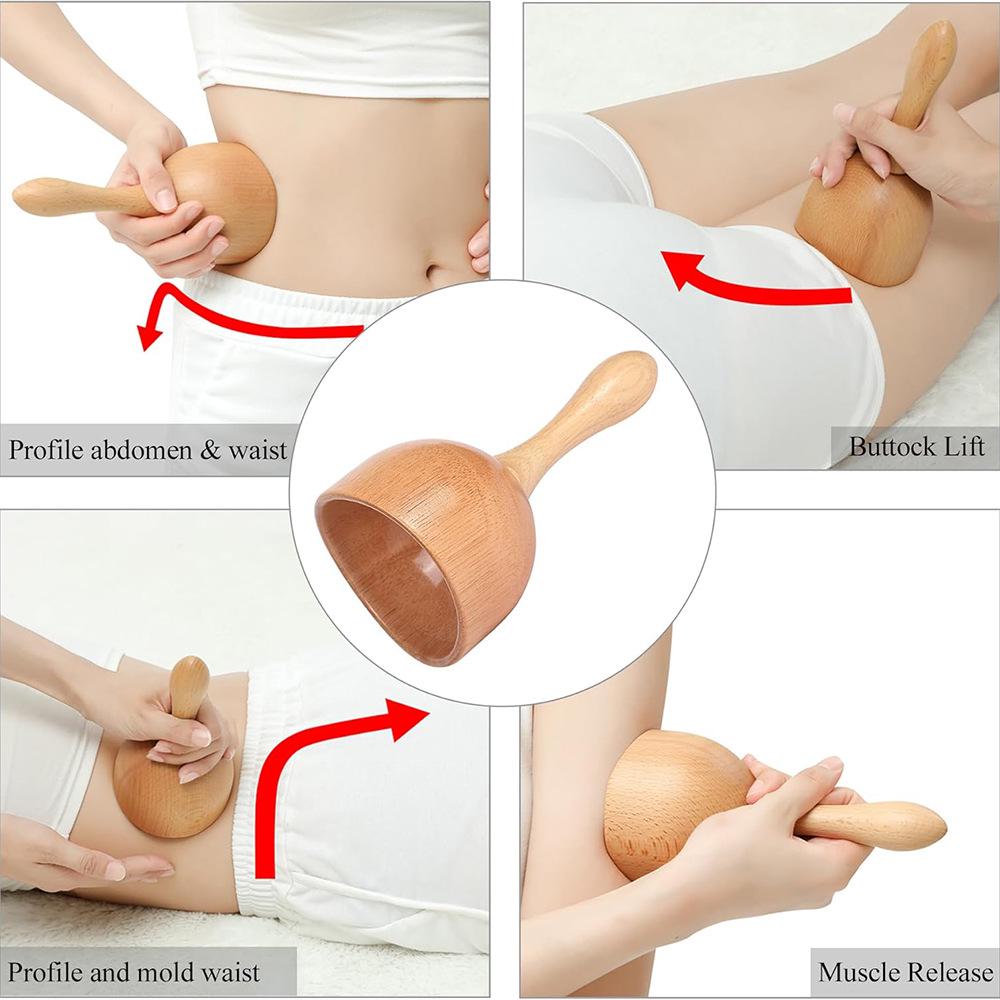 Solid Wood Meridian Massage Set: Face & Leg Gua Sha, Handheld Roller for Full Body Relief