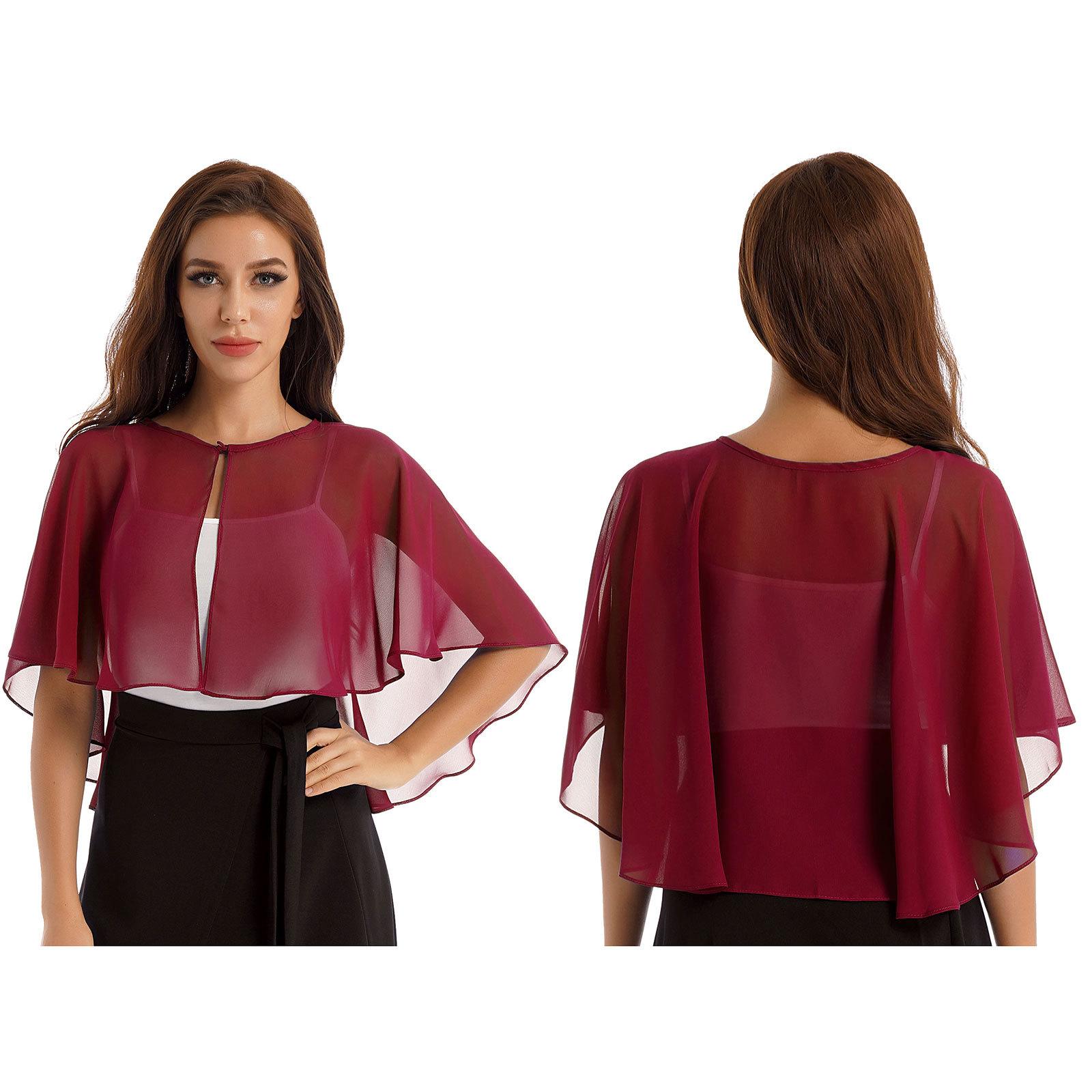 

Жіночі прозорі накидки, шалі з одним ґудзиком, шифонові накидки, накладки для весільної вечірки One Size бордовий