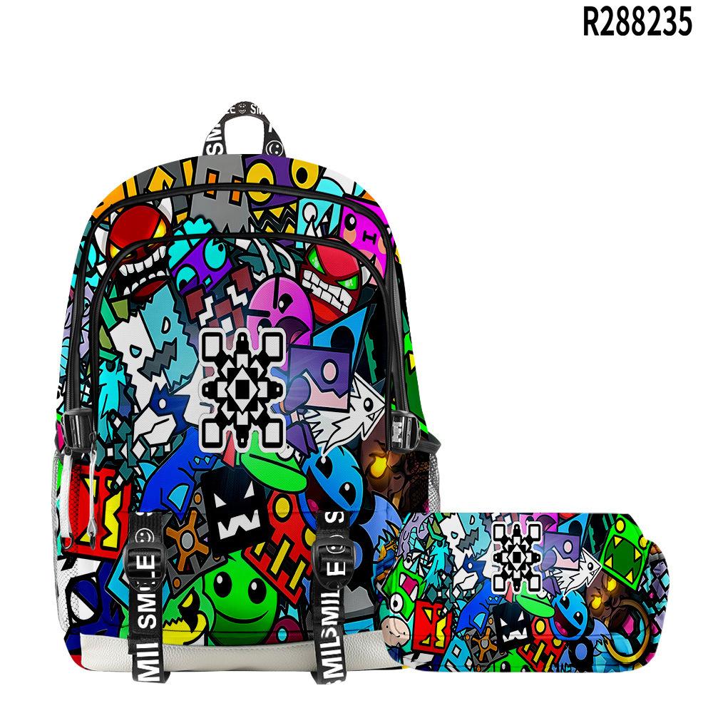 Klassieke Populaire Geometry Dash Student Schooltassen Unisex 3D Geprint Oxford Waterdicht Notitieboek Multifunctioneel Reistassen