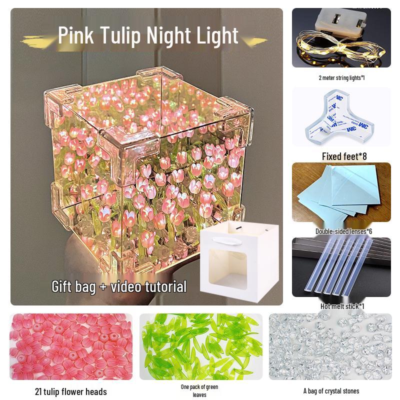 Cadeau de Saint-Valentin: Veilleuse Tulipe Faite à la Main Rubik's Cube - Parfait pour l'Anniversaire de la Petite Amie