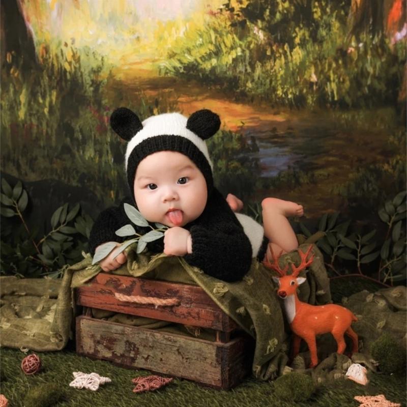 Baby Photography Props Suit Infant Panda Bonnet Long Sleeve Romper Newborn Photo Bodysuit SkinFriendly Baby Photo Outfit