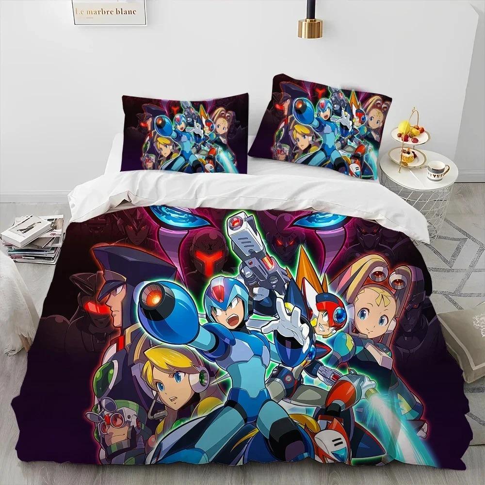 3D Rockman Megaman Game Cartoon Comforter Bedding Set,Duvet Cover Bed Set Quilt Cover Pillowcase,king Queen Size Bedding Set Kid