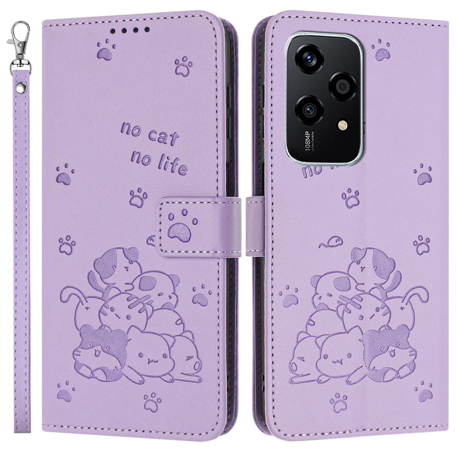 

For Honor 200 Lite Case with Strap Cats Imprint Leather Wallet Phone Cover A
