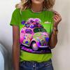 Summer Round Neck 3D Car Print Top Fashionable Casual Short Sleeved Women's T-shirts