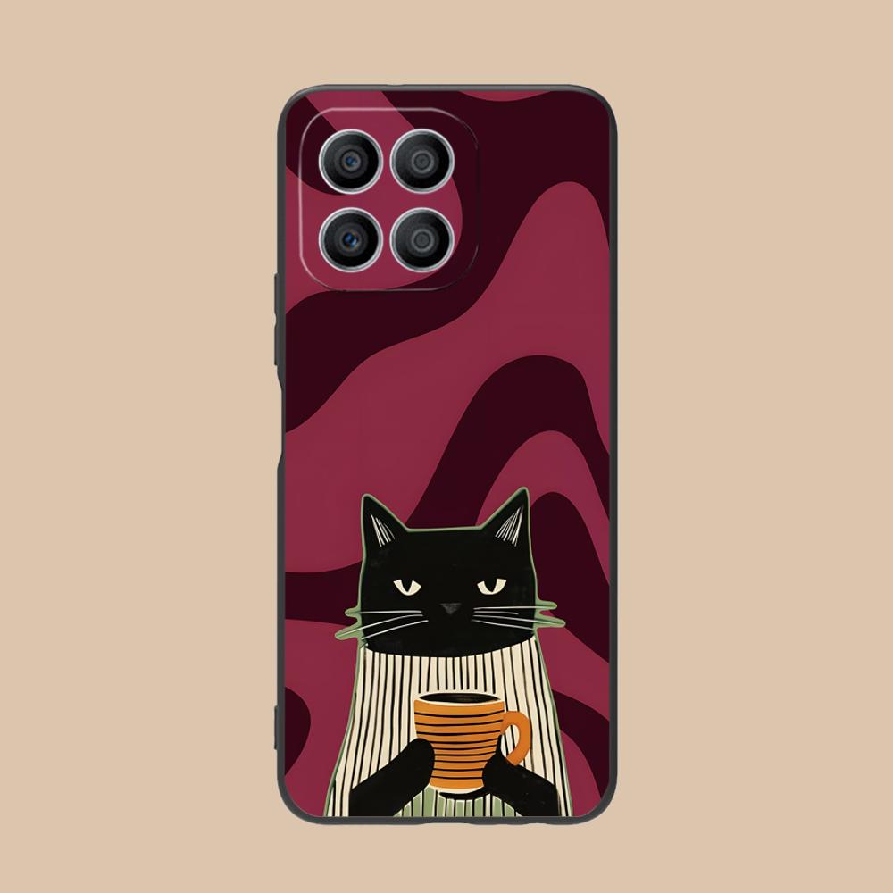

Милый Кофе Кот Матовый ТПУ Чехол для Мобильного Телефона для Honor 90 80 70 60 50 30 20 10 9 8 7 Pro S SE Lite 5G Цветная Печать Honor 8