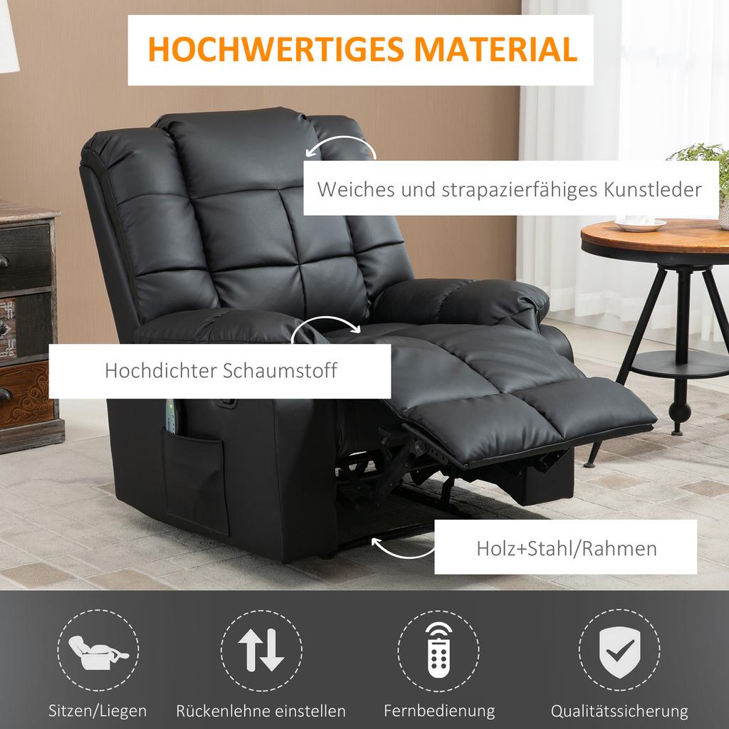 Massage Chair, Relax Chair, 8 Vibration Points, Reclining Function, Faux Leather, Black, 94x99x99cm