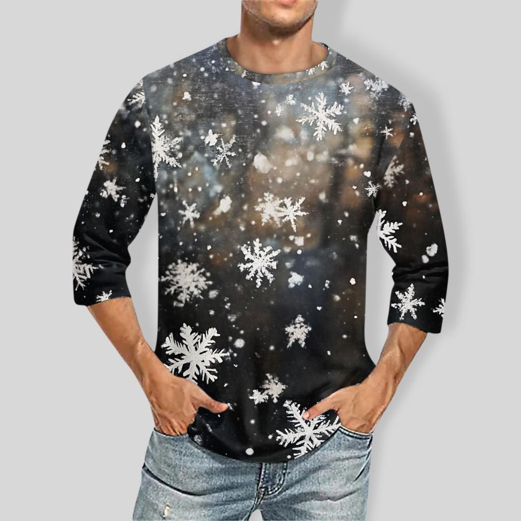 Herren-T-Shirt mit Weihnachtsdruck, Rundhalsausschnitt und Dreiviertelärmeln