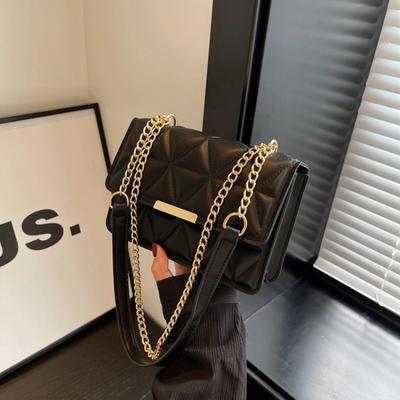 Women's Simple Texture Rhombus Embroidery Pleated Handbag 2026 Autumn New Temperament Single Shoulder Crossbody Bag