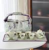 Guochao Hand-Painted Plantain Cover Bowl Two Cup Set Portable Cloth Bag Outdoor Tea Drinking High Value Light Luxury Travel Tea Set