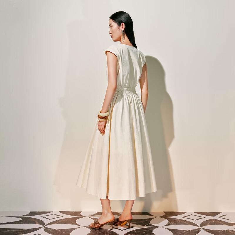 Veromoda 2025 Summer Pure Cotton V-Neck Maxi Dress