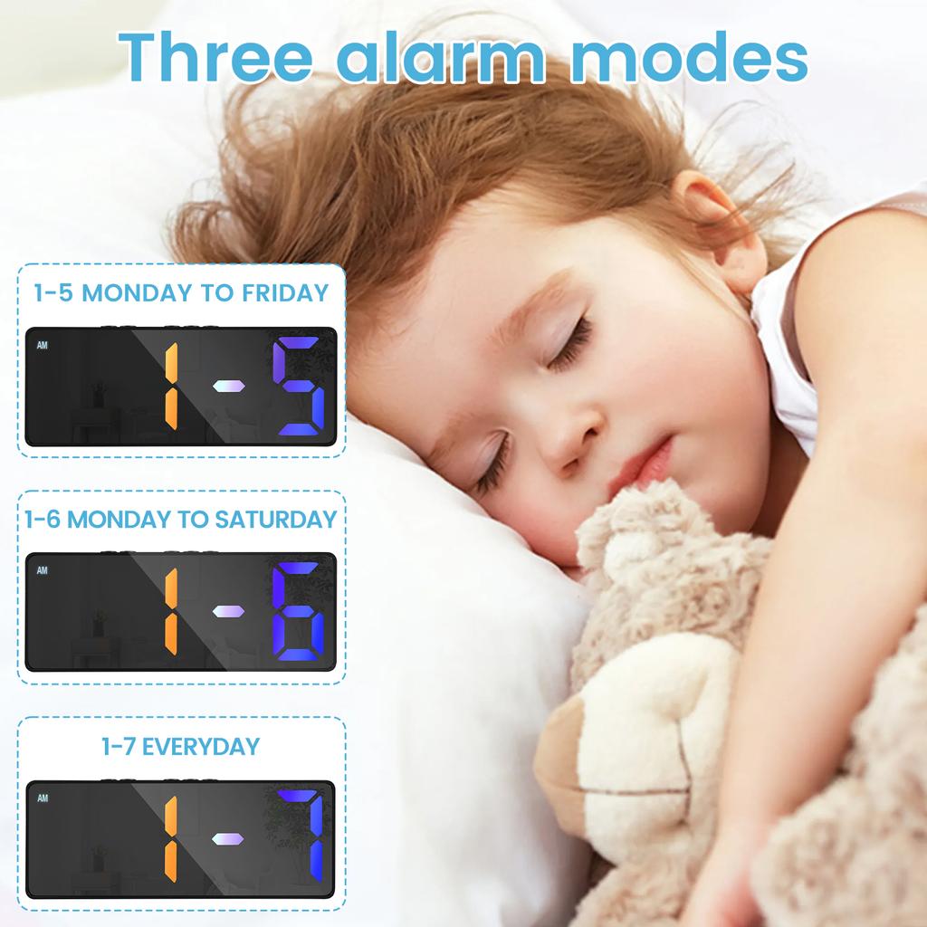 LED Digital Alarm Clock 12/24H Display 3 Levels Dimmable USB/Battery Operated Desktop Clock Voice Control Bedside Alarm Clock