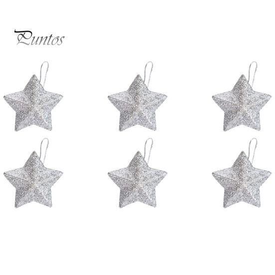 

6 шт., рождественские подвесные украшения с пятиконечной звездой, многоразовый праздничный декор, рождественская елка, блестящий порошок, звезда, орнамент, кулон, товары для вечеринок, подарок