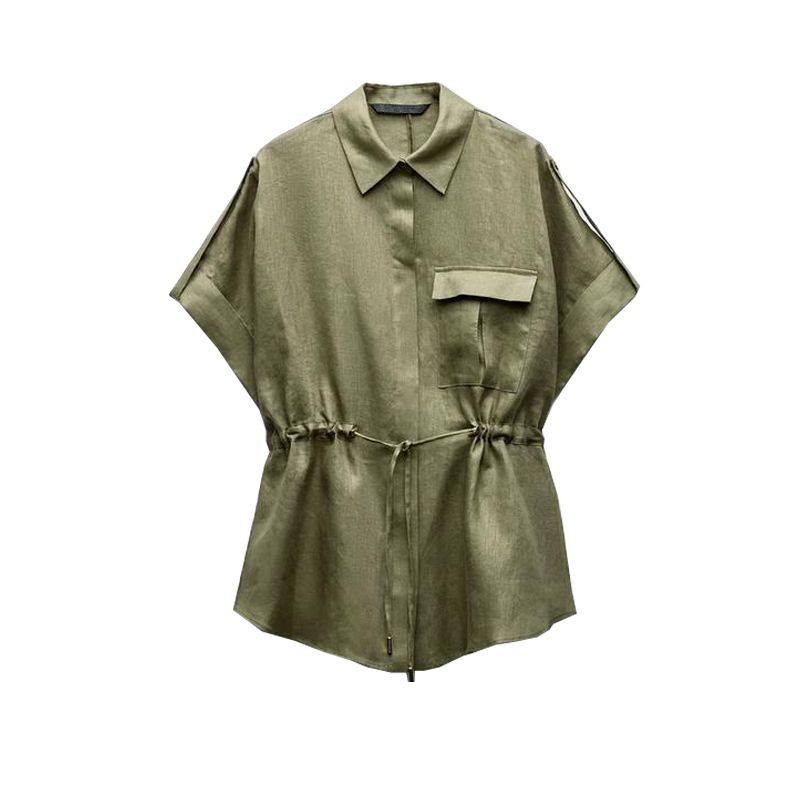 Spring Xinya Hemp Blend Adjustable Waist Shirts 3436707 3226707 Straight Pants 3454707