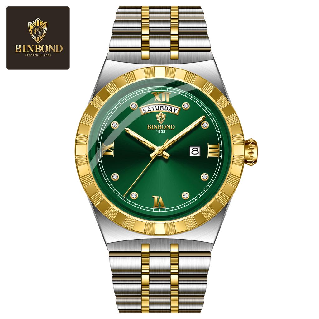 BINBOND New Luxury Wristwatch For Men Fashion Stainless Steel Date Quartz Man Watch Waterproof Luminous Casual Men's Watch