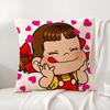 P-Peko L-Lollipop Happy Girl Cushion Cover Natural Linen Pillow Cover Double-Sided Print Cushion Case For Sofa Home Decor Gift
