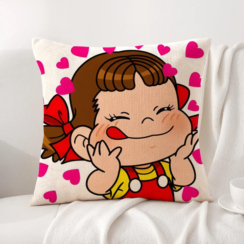 P-Peko L-Lollipop Happy Girl Cushion Cover Natural Linen Pillow Cover Double-Sided Print Cushion Case For Sofa Home Decor Gift