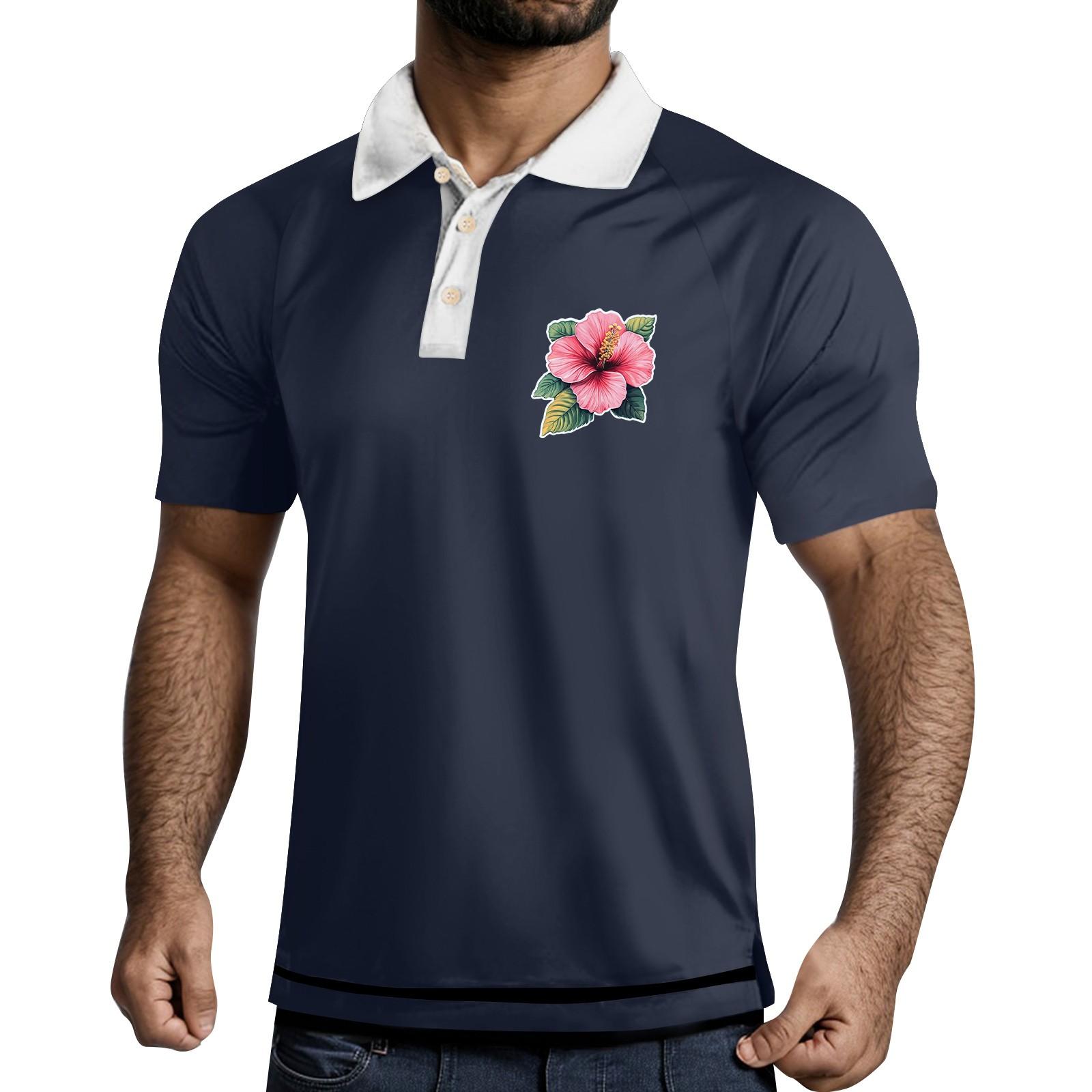 

Мужская рубашка с коротким рукавом и тремя пуговицами и лацканами XL тёмно-синий