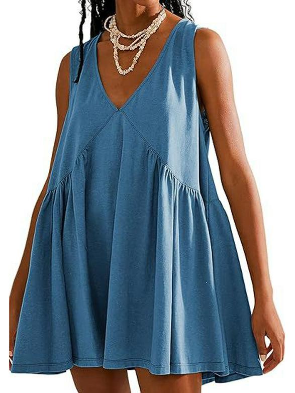 2025 European & American Women's V-Neck Sleeveless Pleated Pocket Dress - Spring/Summer Trend