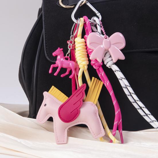 Keychain Pendant Faux Leather Horse Charm Key Chain with Woven Rope Keys Handbags Wallets Accessories