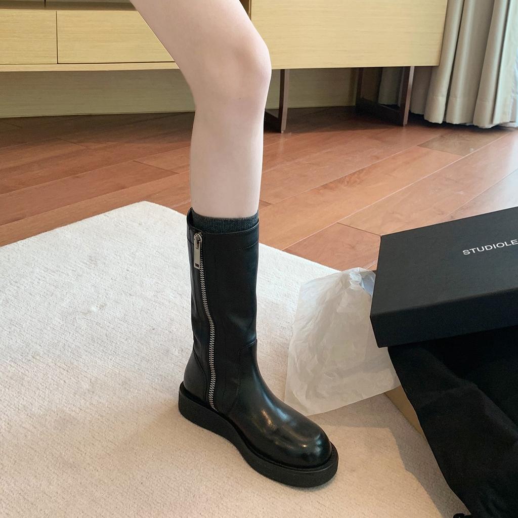 Cowhide version~ Grape mother, the same style has a height increase of 4.5cm, classic round head side zipper, thin thick-soled medium