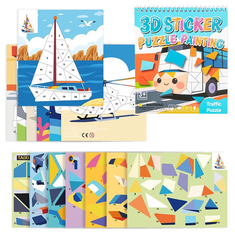 3D Geometry Collage Sticker Book Handmade Cartoon Animal Traffic Sticker Puzzle Toys Enhance Focus Training Enlightenment Gifts