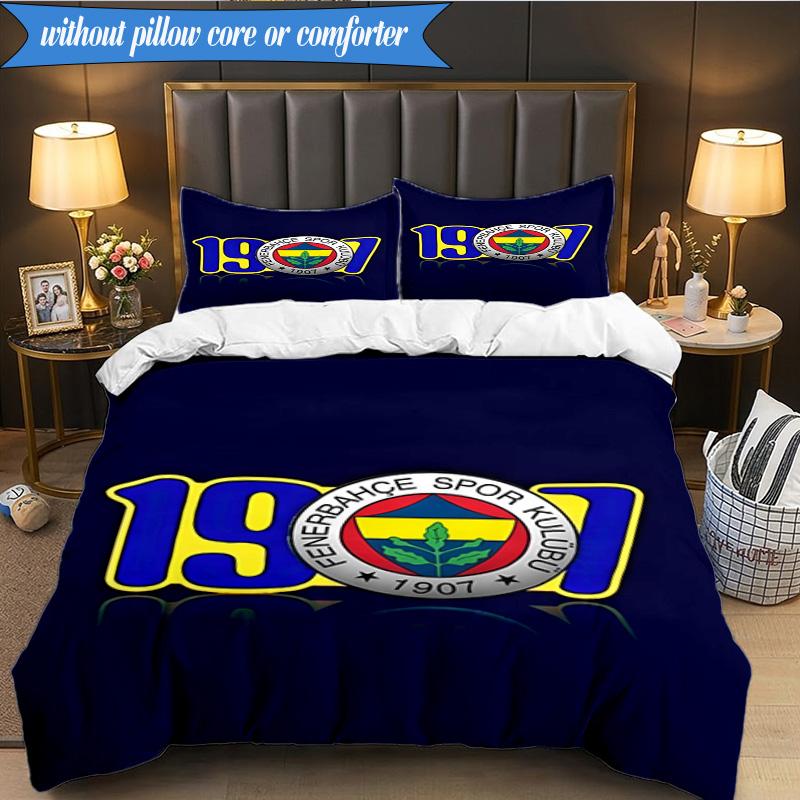 3-teiliges Bettwäscheset mit Fenerbahçe-Wappen-Design, 2D-Druck (Enthält 1 Bettbezug + 2 Kissenbezüge Ohne Füllung), Schlafzimmerdekoration, Ventilatorgeschenk