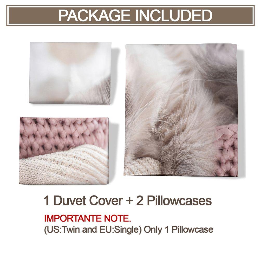 Cute Cat Print Duvet Cover Set (1 Duvet Cover & 1/2 Pillowcase) Soft Aesthetic Bedding Set for Kids Room Bedroom