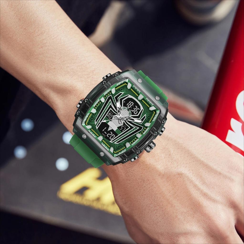 Men Watch Rectangle Sport Watches Digital Dual Time Watches Waterproof Electronic WristWatches