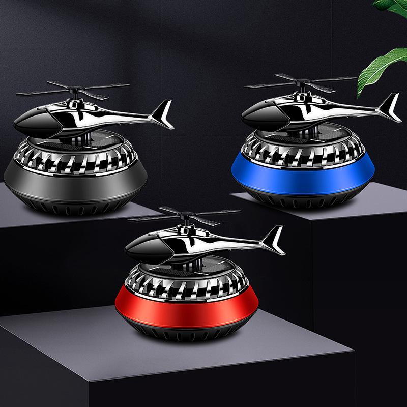 Solar-Powered Rotating Car Air Freshener - Helicopter & Airplane Aromatic Ornament for Car Interior Decoration