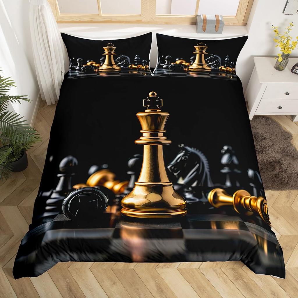 International Chess Duvet Cover for Teens Adults Queen Size Lightweight Down Room Decor 2 Pillowcases 1 Comforter Cover No Quilt