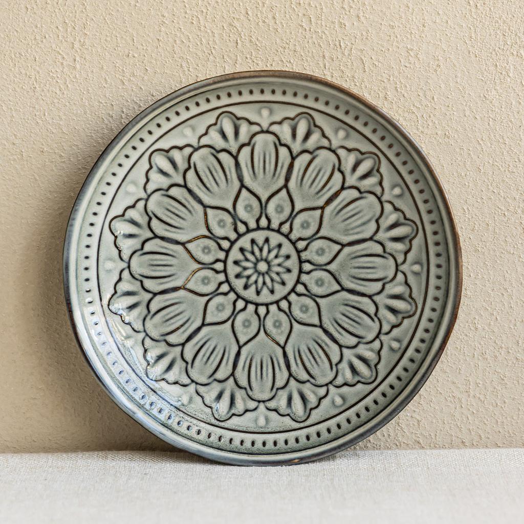 Retro Lotus Pattern Ceramic Dinner Plate Household High Value Vegetable Plate Salad Plate 2025 Tableware