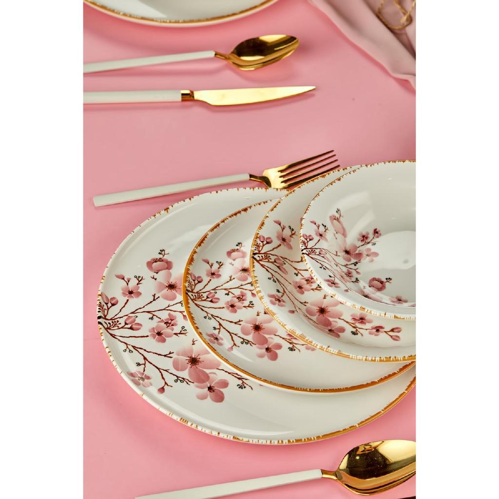 Sakura Flower Luxury Ceramic 18 Piece Dinner Set, Dinner Set For 6 Persons