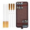 Korean Outdoor BBQ Skewers: 7-Piece Stainless Steel Set with U-Shaped Wooden Handles