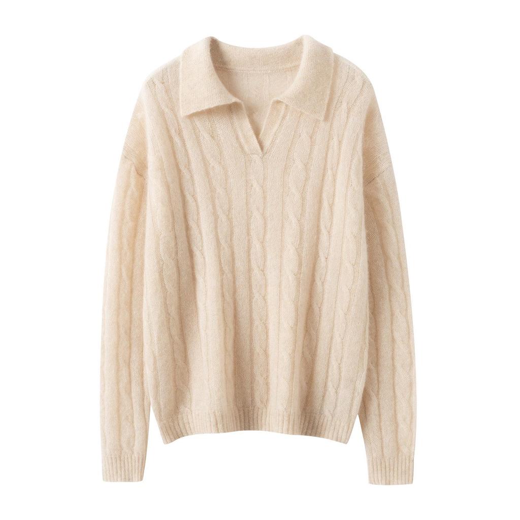Kangbaolaisi Women's Cashmere Cable Knit Sweater - High-Quality, Versatile, Casual Base Layer