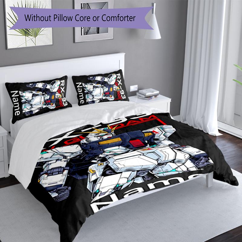 3pcs Custom Name Mobile Suit Gundam Set,Includes 1 Duvet Cover and 2 Pillowcases,All-season Bedroom Decor