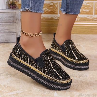 Runde Zehenpartie Damen Slip-on Loafer Mode Kristall Glitzer Anti-Rutsch Freizeit Schuhe für Damen Dicker Boden Flache Schuhe Frühling Sommer